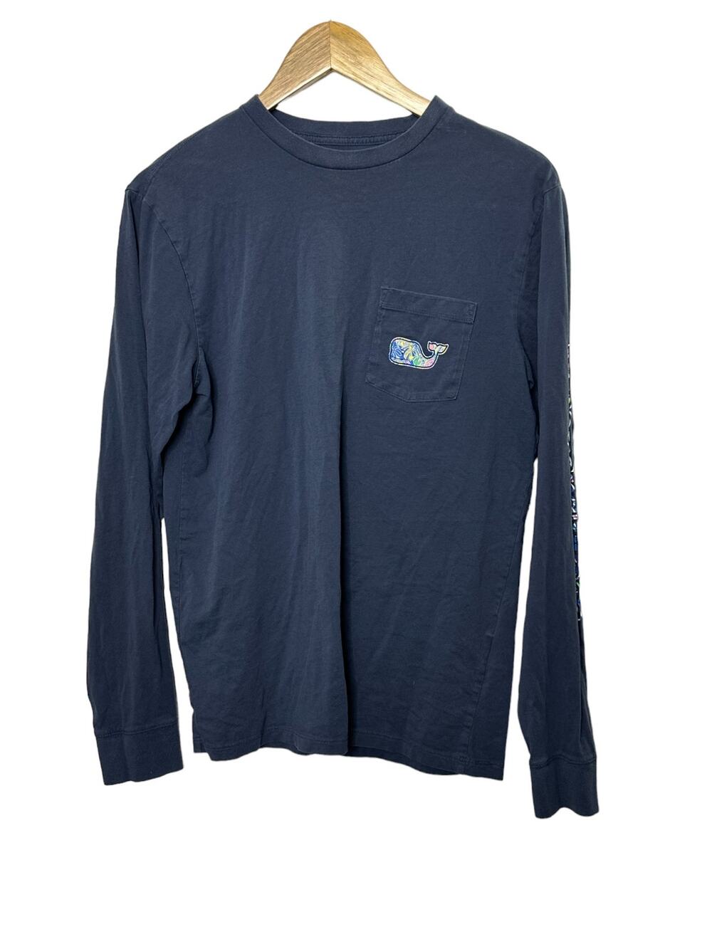 Vineyard Vines Navy Blue Whale Print Long Sleeve Crewneck T-Shirt Men's Small